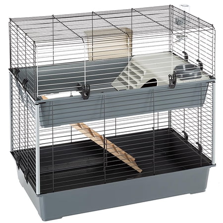 Ferplast 100 Double Rabbit Cage | Rabbit Cage Includes ALL Accessories & Measures 39L x 20.3W x 36.2H Inches  Gray & Black