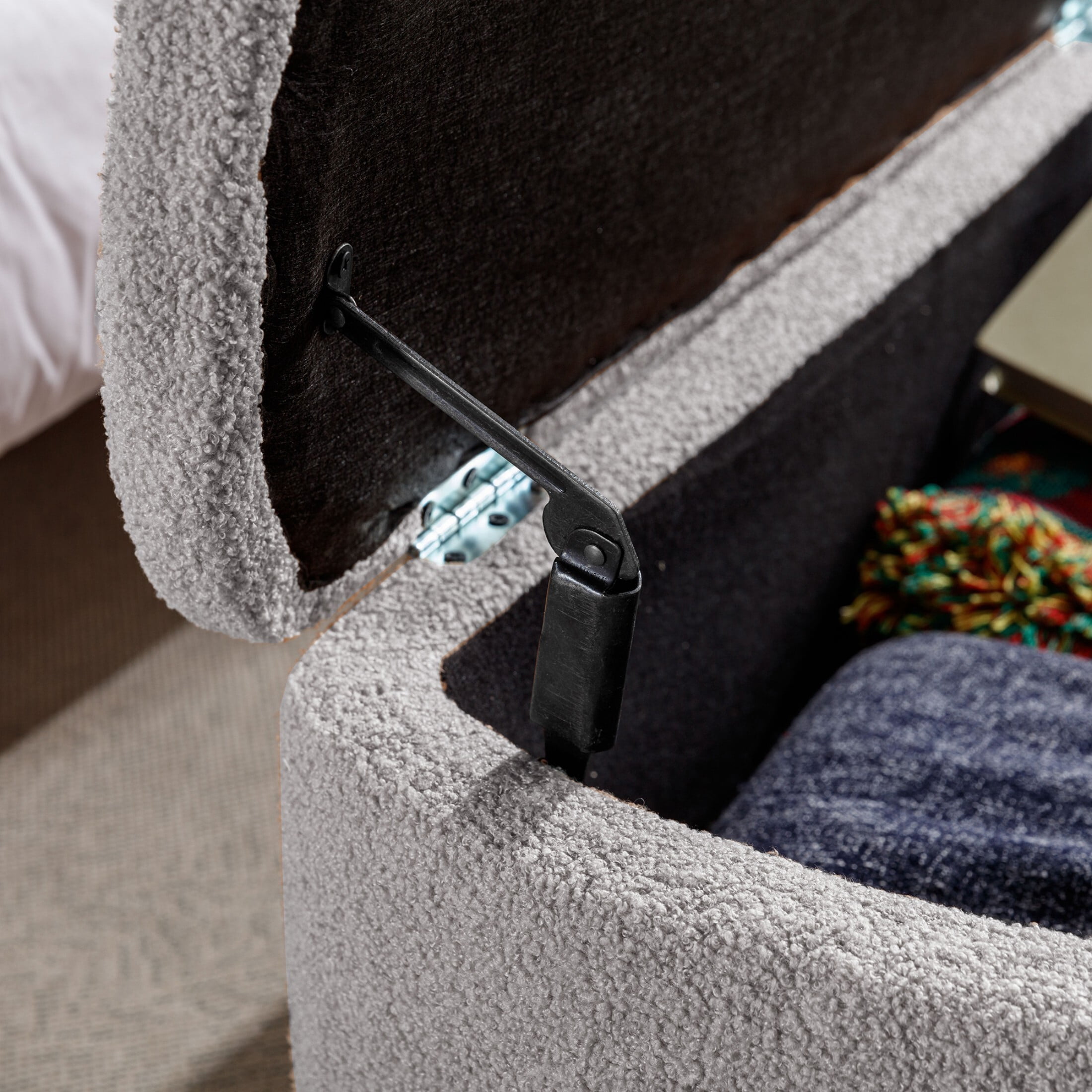 DEALTOPS Stylish Faux Fur Storage Bench, Oval Ottoman with Storage Space and Metal Legs, Gray