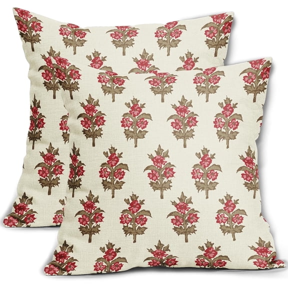 Brown Red Floral Pillow Covers 20x20 Set of 2 Summer Autumn Flower Leaves Print Decorative Throw Pillow Cases Outdoor Farmhouse Decoration for Sofa Couch Bed