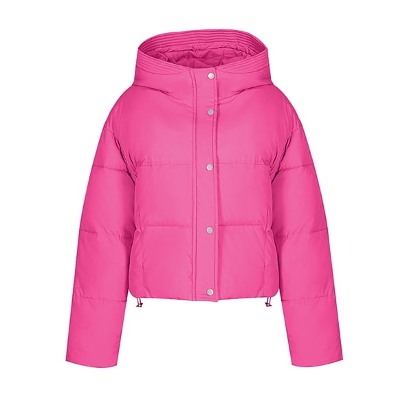 jtjvou Women's Winter Coats Trendy Long Sleeve Quilted Puffer Coats Thicken Hooded Jackets Warm Outerwear with Pockets for Women Pink,XXL