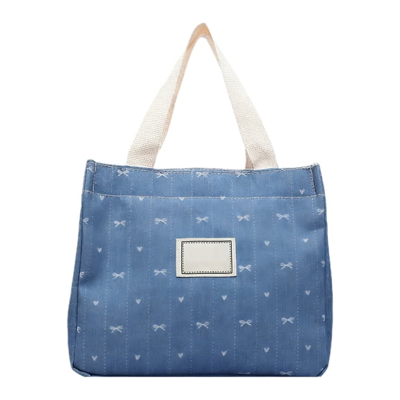 Btomtd Women's Denim Handbag with Cute Kitty Pattern, Large Capacity Casual Purse for Commuting, Lunch and Cosmetics Tote Bag for Daily Use, Blue