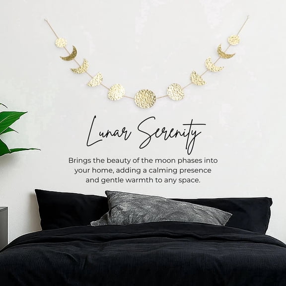 Moon & Crafts Moon Phase Wall Hanging – 38 Inch Gold Metal Garland | Bohemian Celestial Wall Decor for Living Room, Bedroom, Dorm, Home Décor & Gifting