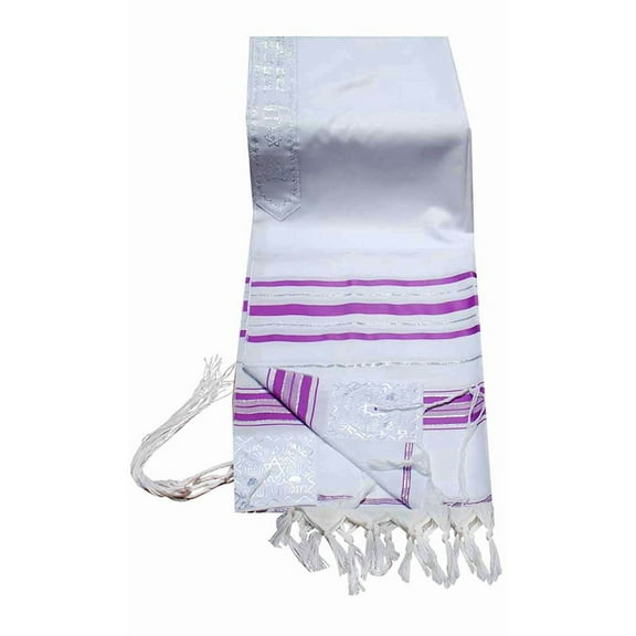Talitnia Acrylic Tallit (Imitation Wool) Prayer Shawl Light Purple (Lavender) Stripes in Size 18" Long and 72" Wide