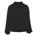thumbnail image 4 of Fiaer Womens Sweatshirts Quarters Zip Pullovers V-Neck Long Sleeve Lapel Collared Solid Color Trendy Tops Black M, 4 of 5