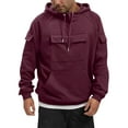 thumbnail image 5 of Dwelliawo Hoodies for Men Tactical Sweatshirt Quarter Zip Cargo Pullover Autumn Fashion Workout Sweatshirt with Pocket Wine 4XL, 5 of 5
