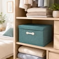 thumbnail image 4 of Caja de almacenamiento de tela de lino con tapa,organizador plegable con cesta de almacenamiento apilable para ropa,mantas y toallas,contenedor plegable para armario o estante de dormitorio., 4 of 6