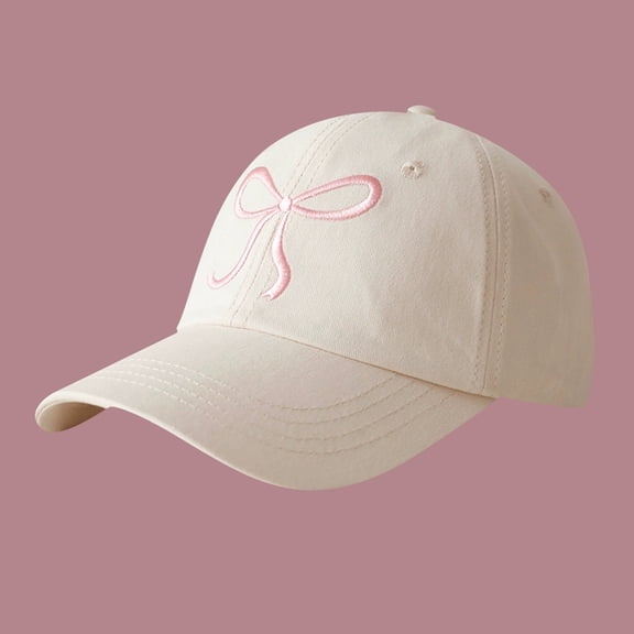 Women's Cute Bow Embroidery Baseball Cap Soft Top Adjustable Dad Hat Sweet Pink Unisex Sun Protection Cap for Casual Daily and Outdoor Wear,Beige