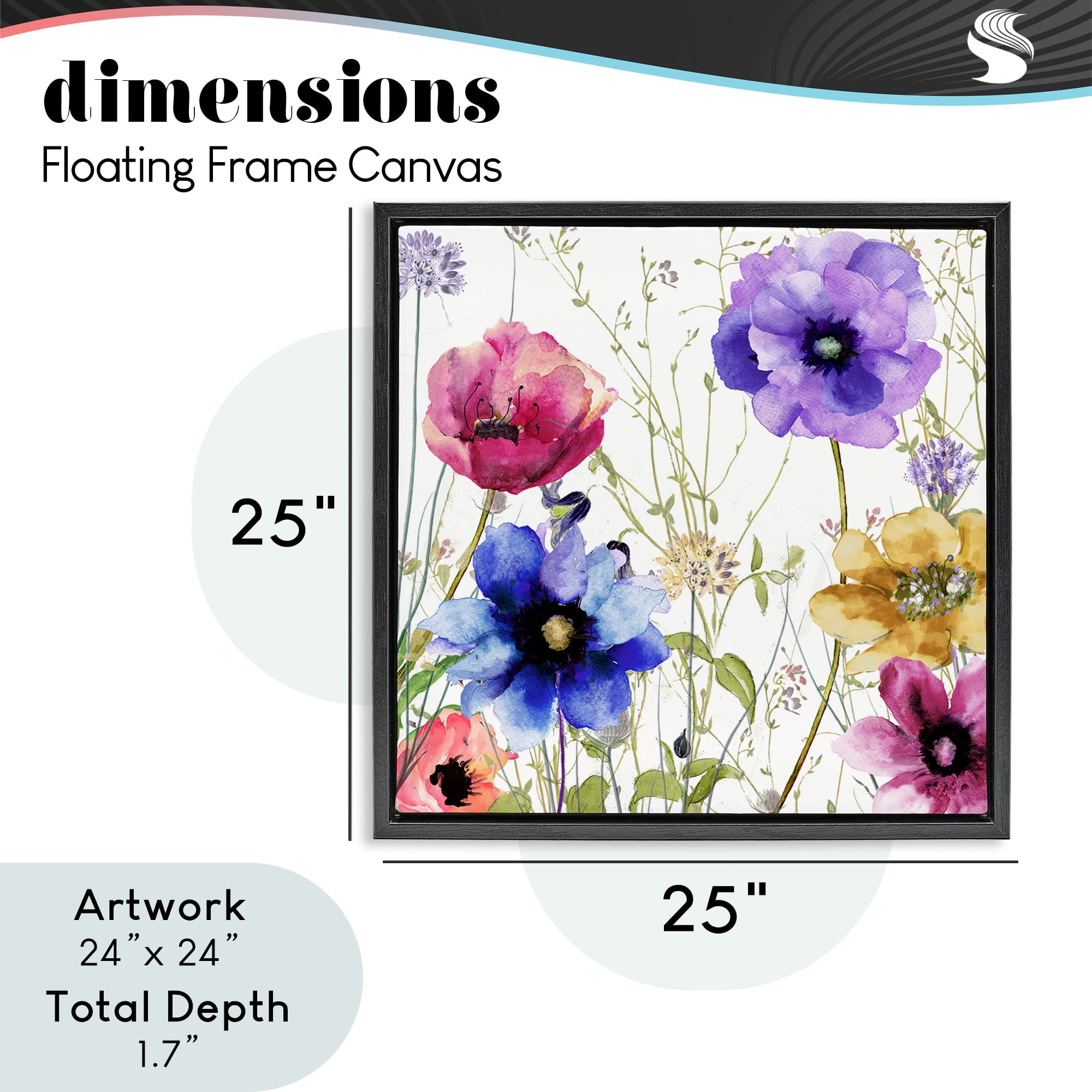 Modern Spring Garden Flowers Black Framed Floater Canvas Wall Art, design by Sasha