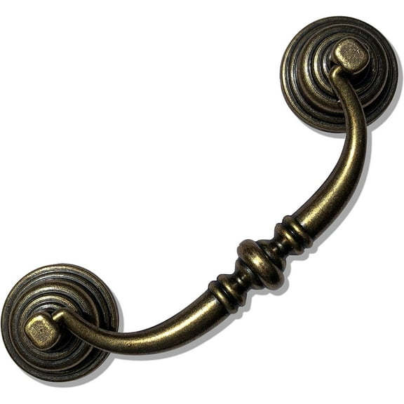 6 Pack 3.5" Hole Center Shabby Chic Drawer Pulls Handles Antique Bronze Kitchen Cabinet Drop Bail Pulls Handles (89mm/Antique Brozne)