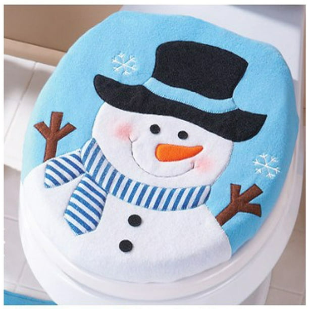 Xihbxyly Funda de Inodoro Navideña de Muñeco de Nieve, Decoración Navideña de Franela, Bonito Diseño de Muñeco de Nieve, Ajuste Seguro con Bordes Elásticos, Perfecta para Navidad, Decoración de Baño,