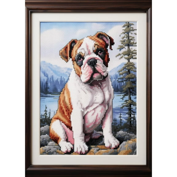 5D Diamond Art Painting English Bulldog Sit DIY Paint with Full Drill Round Diamond Gems Painting by Number Kits for Adults Art Craft Home Wall Decor 15.8x19.8in