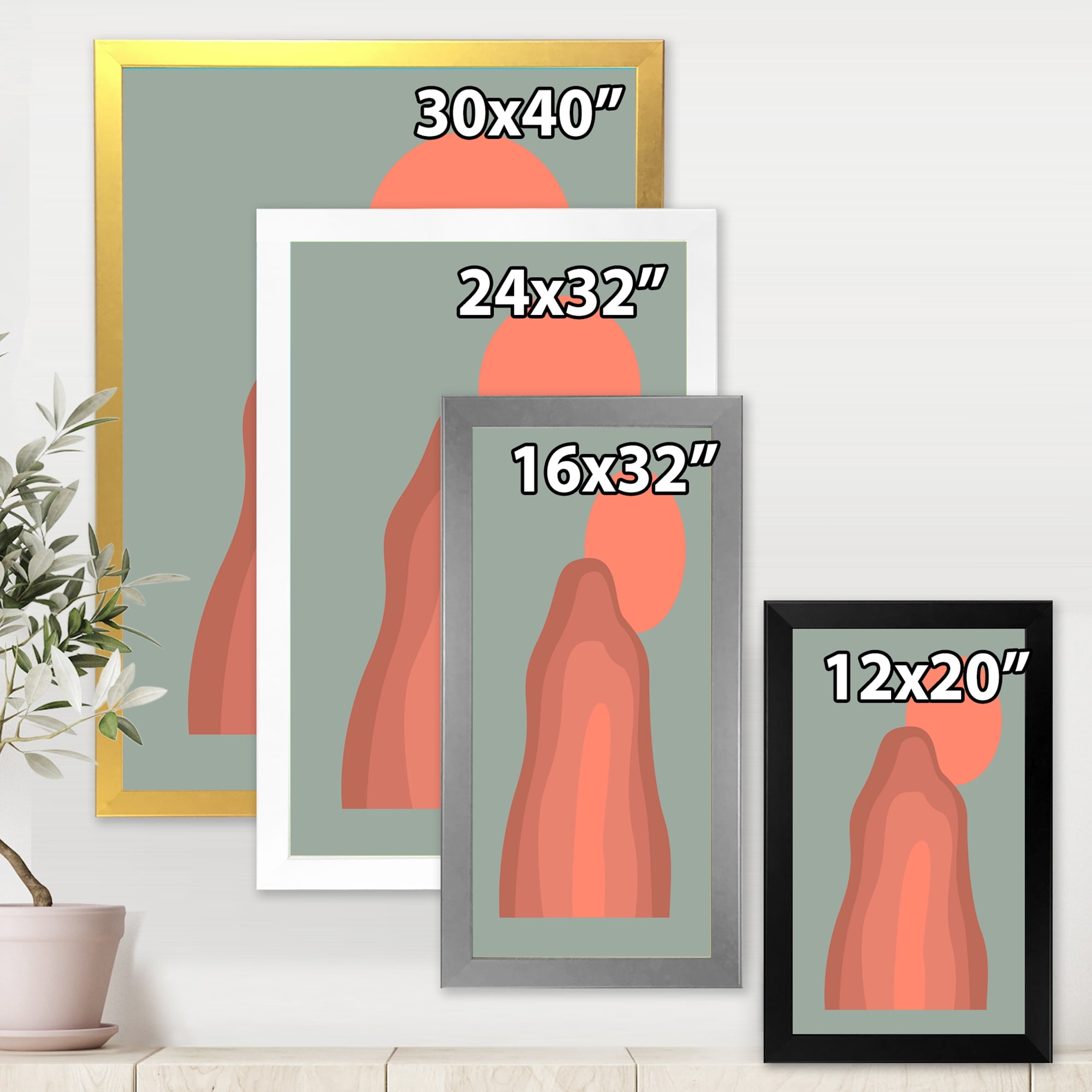 Designart 'Abstract Pink Sunset Mountain Landscape' Modern Framed Art Print