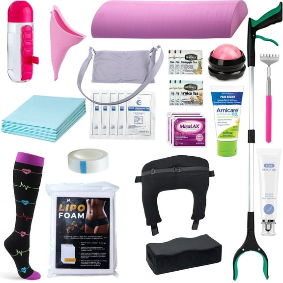 BBL Plus Post Surgery Supplies Kit with Back Support Pillow, Lipo Foam, ABD Pads, Scar Gel, 36 Piece