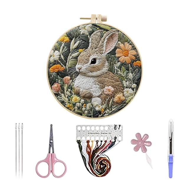 TIELUTT Easter Bunny Embroidery DIY Craft for Beginners with Pattern Thread and Knitting Bag Small Knitting Books Newest Releases Knitting Bag Yarn Storage Hand Knitting Yarn Knitting Books and Patter