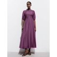 thumbnail image 3 of Womens Purple Round Neck Vintage Style A-Line Long Dress with Puff Sleeves, 3 of 8