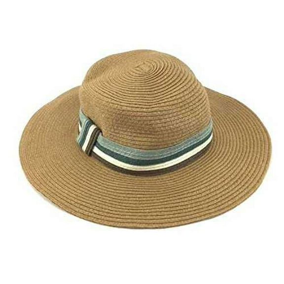 August Hat Women’s Floppy Straw Hat With Striped Band, Tan