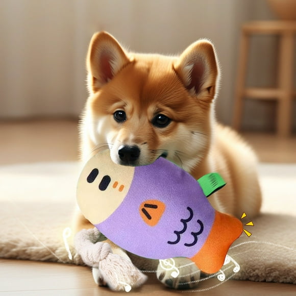 Juguete para perros con forma de carpa cabezona realista que hace ruido al masticar. Ayuda a limpiar los dientes y alivia el aburrimiento. Juguete de peluche para cachorros.