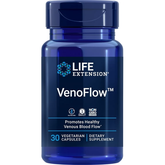 Life Extension VenoFlow - French Maritime Pine Bark and Soy Natto Extract Supplement for Healthy Blood Flow Circulation and Vascular Health – Gluten-Free, Non-GMO, Vegetarian, 1-Daily – 30 Capsules