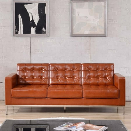 Flash Furniture Hercules Lacey Series Contemporary Cognac Leather Sofa With Stainless Steel Frame