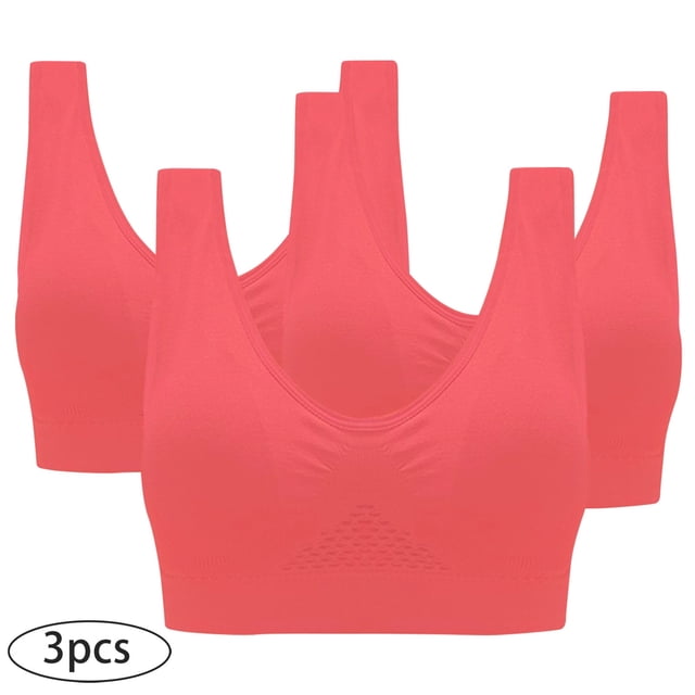 ylioge Womens Plus Size Sports Bras 3 Pack Breathable Wire-Free Push-Up Full-Coverage Padded Bralettes Underwear Ladies Basic Solid Support Running Bra