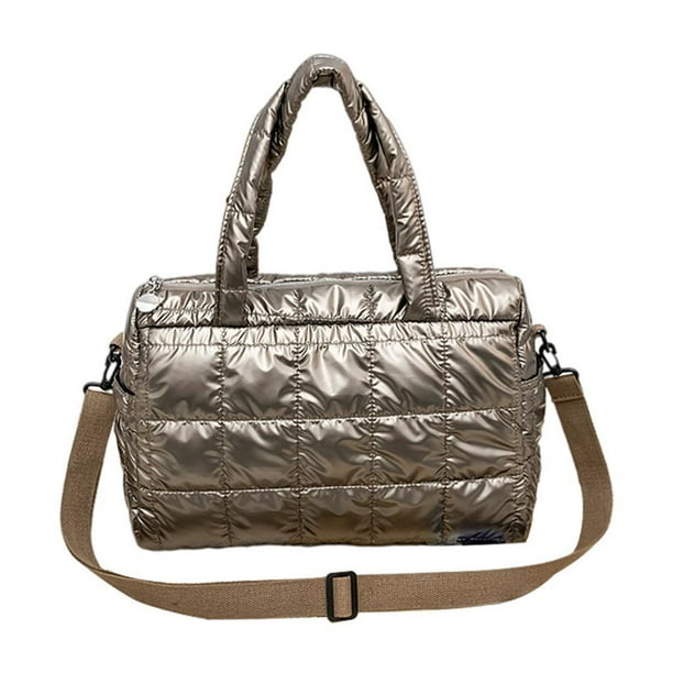 Bolso bandolera de invierno para mujer de moda, bolso de mano acolchado, de alta capacidad, con marco ancho, de apertura, bolsos impermeables champán Sunnimix Bolso de mujer
