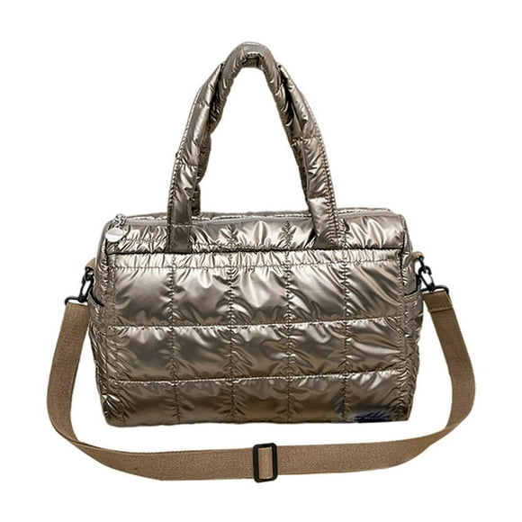 Bolso bandolera de invierno para mujer de moda, bolso de mano acolchado, de alta capacidad, con marco ancho, de apertura, bolsos impermeables champán Sunnimix Bolso de mujer