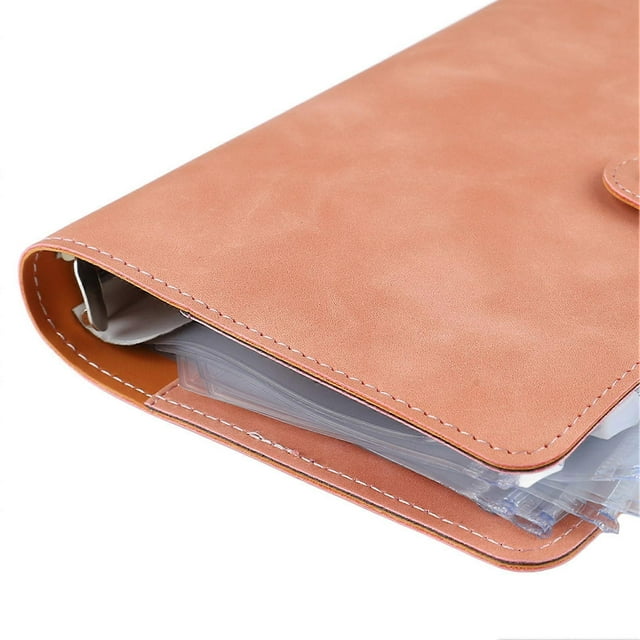 Budget Binder A6 Multiple Pockets Stainless Steel Rings PU Leather Cover Portfolio Binder for Office School Business Pink