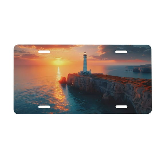Easygdp Lighthouse At Sunset Coast License Plate Car Front License Plate Car Decoration Car Accessories Front Tag Plate Standard Size
