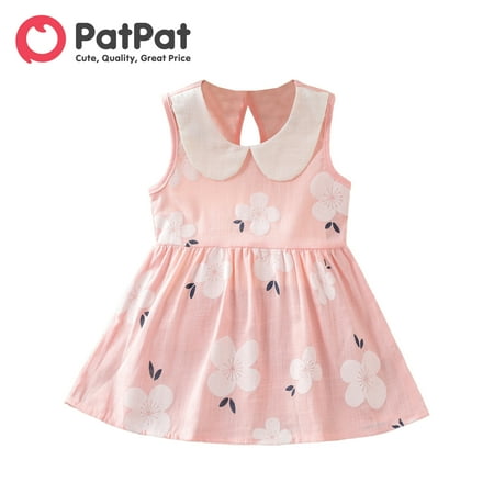 

PatPat 100% Cotton Baby Girl Peter Pan Collar Floral Print Tank Dress