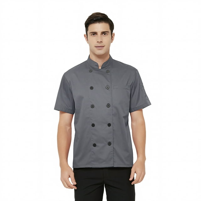 TOPTIE Veste de Chef à Manches Courtes Grise Légère à Boutons Uniforme de Chef
