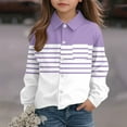 thumbnail image 5 of JTSRKL Cute Boys Girls Leisure T-Shirts Kids Rolled up Long Sleeve Button Down Striped Color Block Graphic Tees Shirt Tops with Pockets Purple 11-12 Years, 5 of 7
