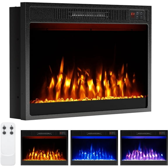 RELAX4LIFE 23-inch Electric Fireplace Inserts - 750W/1500W Fireplace Heater w/3 Flame Color, Adjustable Crystal Brightness, Thermostat, 1-8H Timer & Remote Control, Recessed Fireplace Insert