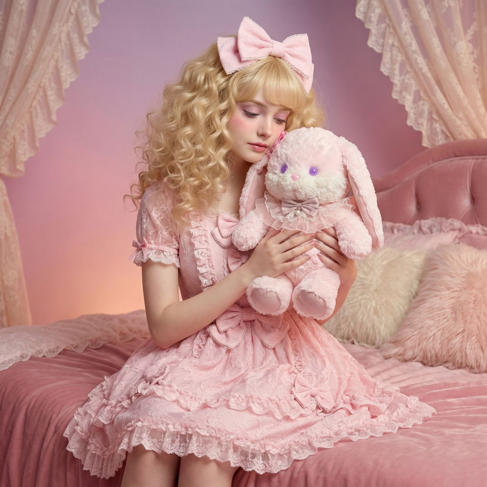 Jollyzo Adorable Bunny Plush Toys with Lace Collar – Soft Rabbit Stuffed Animals with Floppy Ears, Ideal for Easter Gifts, Nursery Decor, and Kids' Snuggles