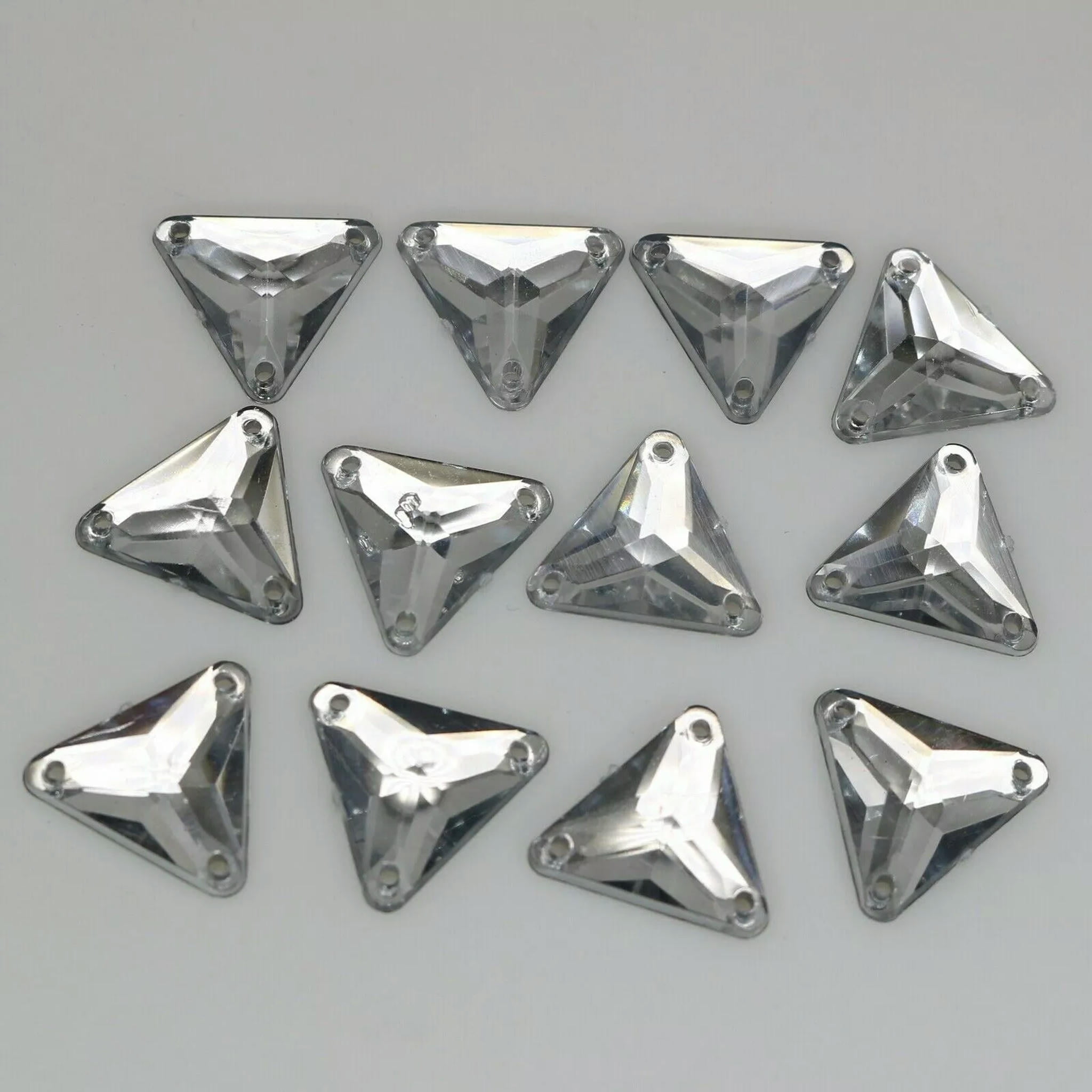 EOEMY 500 Clear Flatback Acrylic Triangle Sewing Rhinestone Button 16mm Sew On Beads