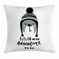 thumbnail image 1 of Adventure Nursery Throw Pillow Cushion Cover, Baby Bear Wearing Winter Hand Lets Go on Adventure Text, Decorative Square Accent Pillow Case, 16 X 16 Inches, Blue Grey Peach and Black, by Ambesonne, 1 of 2