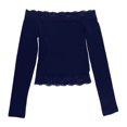 thumbnail image 5 of DHFJKG Womens Off The Shoulder Long Sleeve T Shirts Lace Trim Fitted Crop Tops For Women, 5 of 5