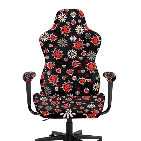 Uorisanigo Ladybug Gaming Chair Covers for Women Removable Game Chair Slipcovers with 2 Armrest Covers Stretchable Rotating Chair Cover for Office Gift for Friends
