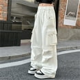 thumbnail image 6 of Women's Baggy Wide Leg Loose Cargo Pants Y2K Clothing Multi-Pocket Relaxed Fit Jeans Fairy Grunge Clothes Alt Emo Streetwear Kids Pants (9-10 Years, White), 6 of 6