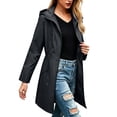 thumbnail image 5 of Women Mid Length Rain Coat Hooded Full Zip Drawstring Waist Windproof Waterproof Lightweight Casual Outdoor Hiking Jacket with Pockets Gray M, 5 of 5