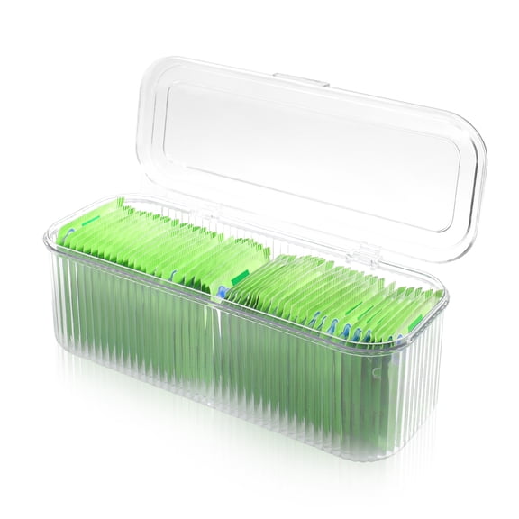 Stackable Tea Bag Organizer Storage Box with Lid, Clear Plastic Teabag Holder Organizer, Kitchen Sugar Tea Packet Organizer Bin Caddy for Coffee Pods Condiments Snack Cabinet Countertop
