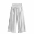 thumbnail image 5 of CAIVO Women Casual Fold Over Waistband Yoga Pants Flowy Gaucho Pants With Pleated Detail Wide Leg Cropped Calf Length Comfort Solid Color Leisure Trousers, 5 of 5