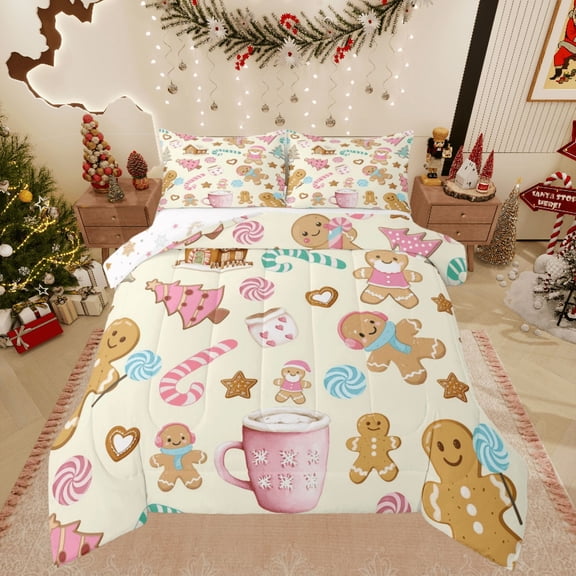 Castle Fairy 2-Piece Twin Size Comforter Set - Gingerbread Candy Cane Christmas Print