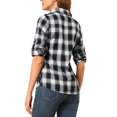 thumbnail image 4 of Allegra K Women's Check Print Roll up Sleeves Flap Pockets Brushed Shirt, 4 of 7