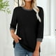 thumbnail image 2 of Camisas de vestir para mujer,Blusa informal de cuello redondo y manga 3/4 para mujer, tela suave de imitación de tela, cómoda para usar en casa, sopatenor, 2 of 9
