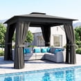 thumbnail image 2 of 10' x 10' Outdoor Patio Gazebo, Soft Top Gazebo Canopy Shelter with Curtains, Netting, Steel Frame, Hook, Dark Gray, 2 of 11