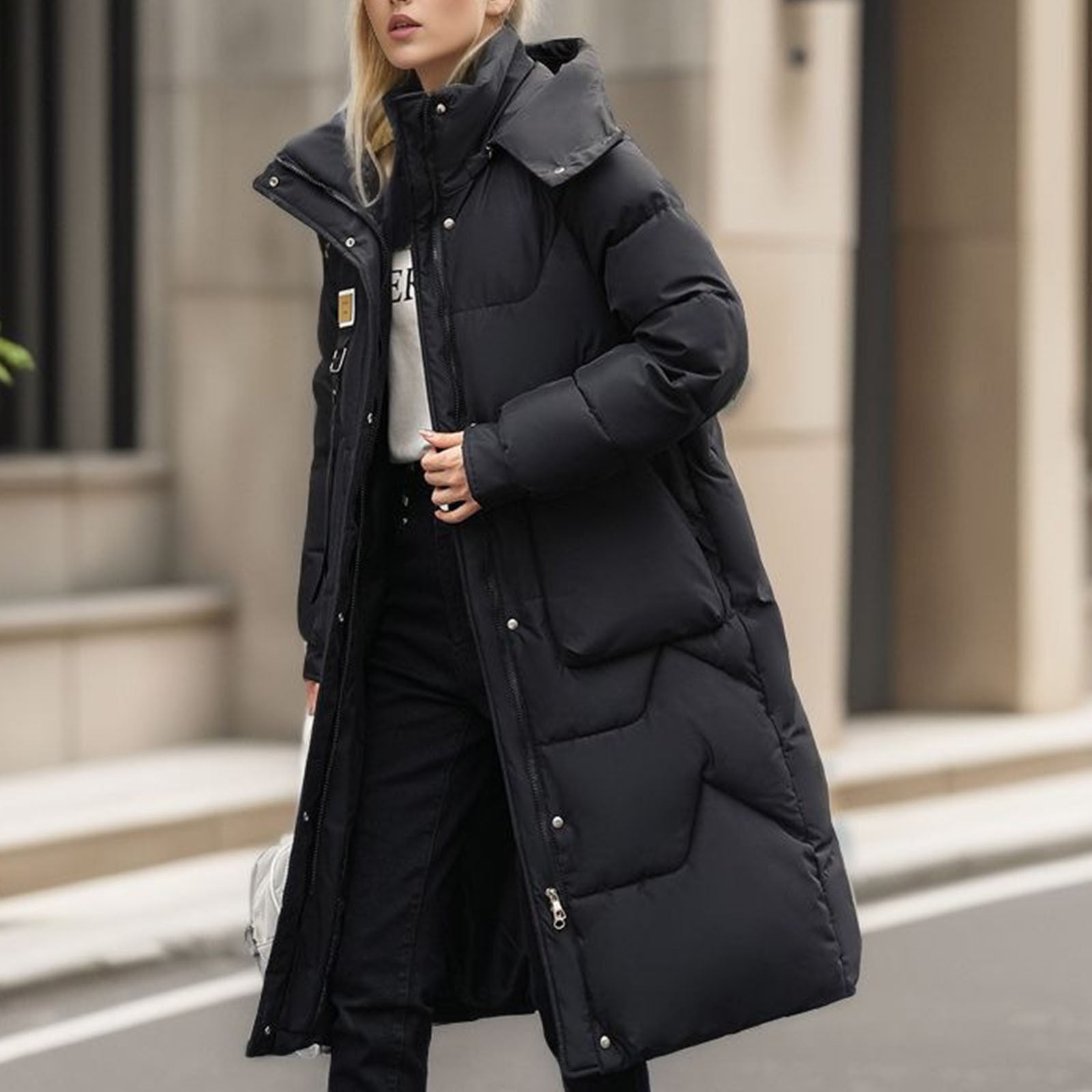 TIMIFIS Women s Winter Coats Fleece Parkas Anoraks Hooded Military Jacket Coats Maxi Down Parka Puffer Jacket Coat Black Fall Winter Walmart