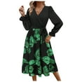 thumbnail image 1 of Women's Elegant Long Sleeve Patchwork Print A-Line Maxi Dress with High Neck Design, 1 of 8