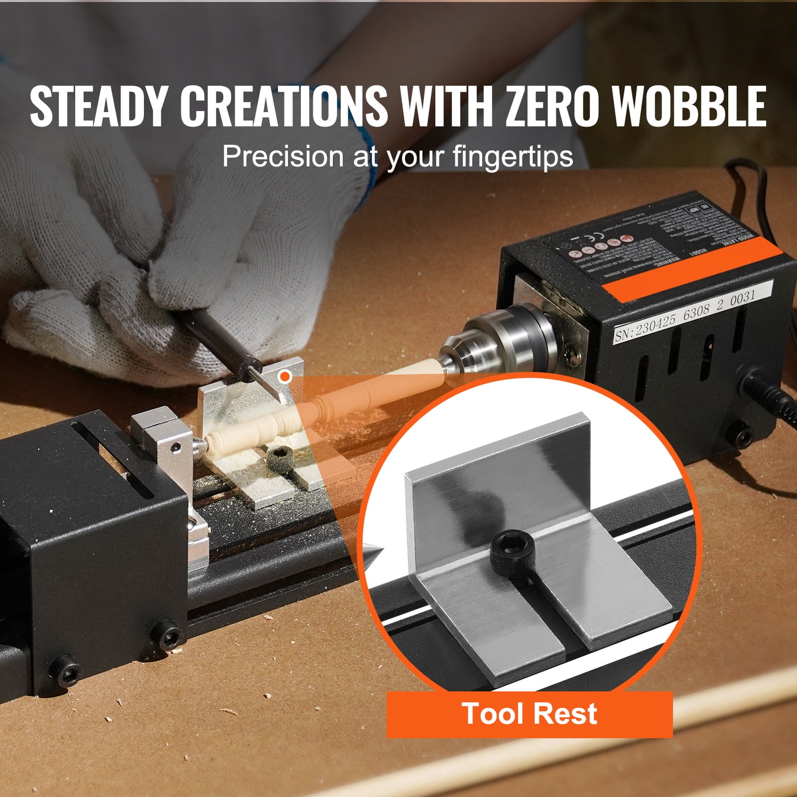 KFFKFF Small-Scale Lathe Device, Measures 2.76 x 6.3 inches, Powered by 24VDC 96W, Comes with Lathe Equipment Extras, Boasts 7 Speed Settings Varying between 4220 to 8450 RPM