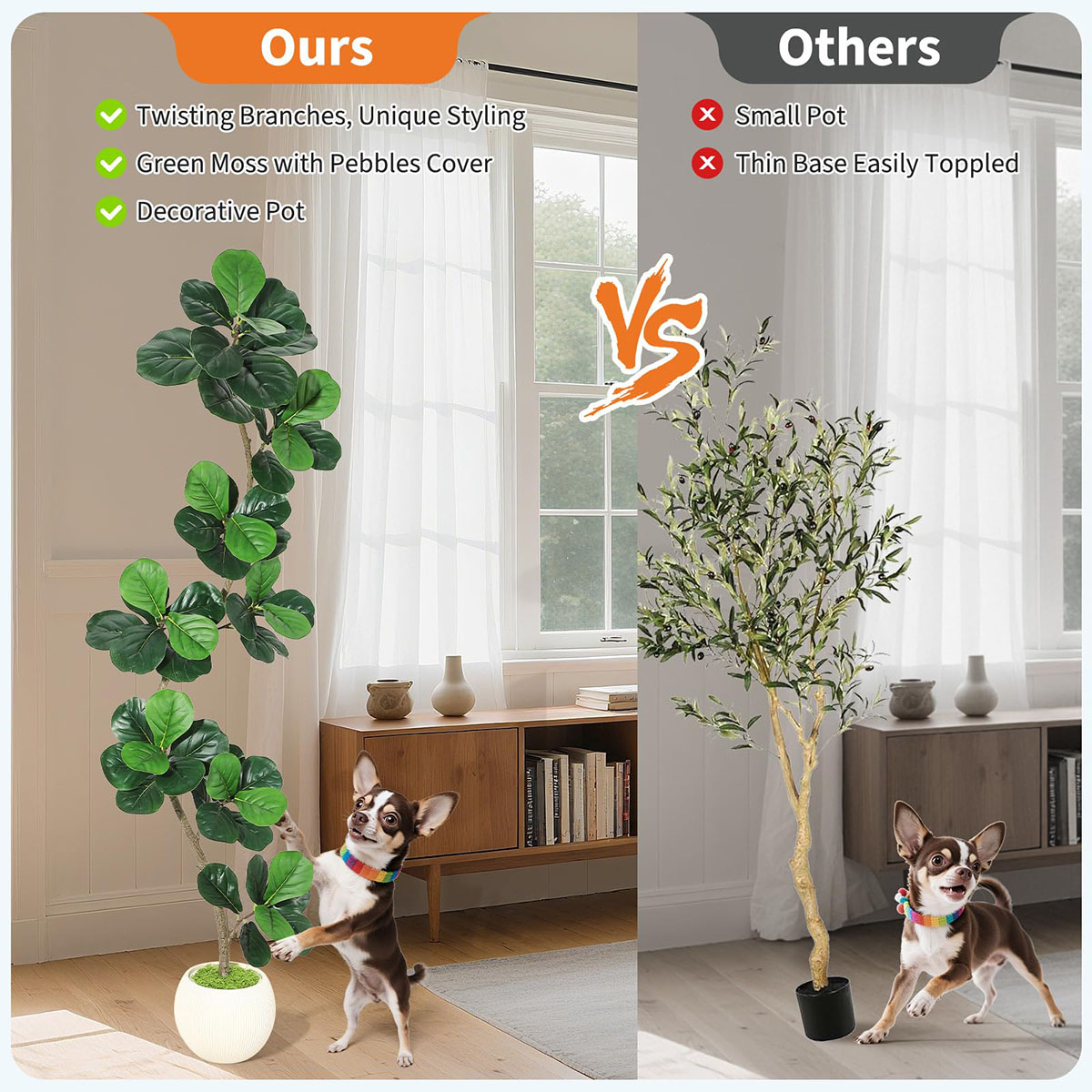 Ataucjin 5ft Fiddle Leaf Fig Artificial Tree, Faux Plants Indoor with Moss&White Planter, Fake Rubber Tall Fake Floor Plant in Pot,Artificial Trees for Home Office Living Room Decor