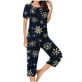 thumbnail image 4 of FDGIU Women's Christmas Pajama Short Set, 2-Piece Short Sleeve Lapel Top & Shorts, Holiday Print Matching Lounge & Sleepwear, 4 of 6